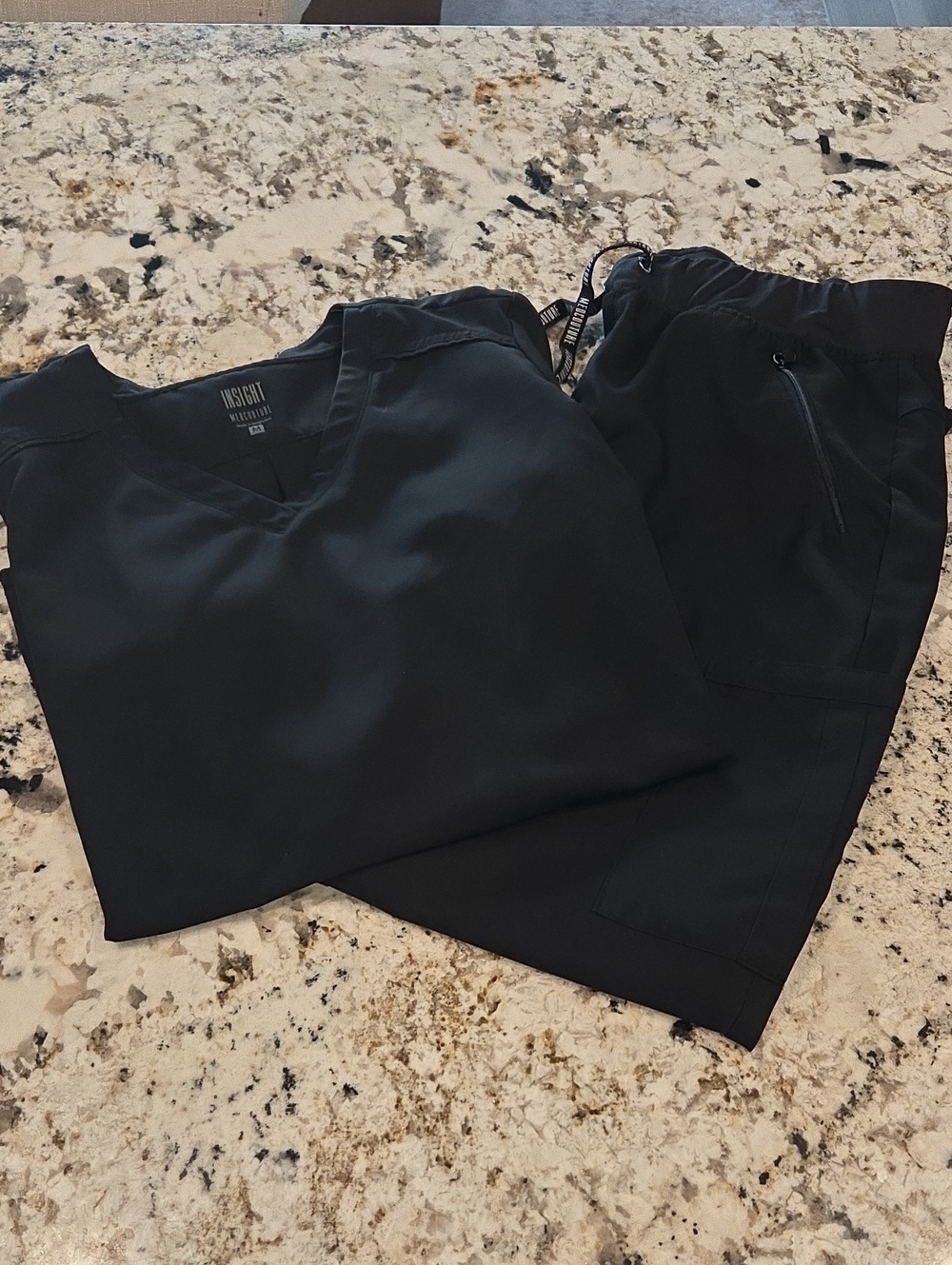 Womens Med Couture Insight Black V-Neck Scrub Top and Drawstring Pants